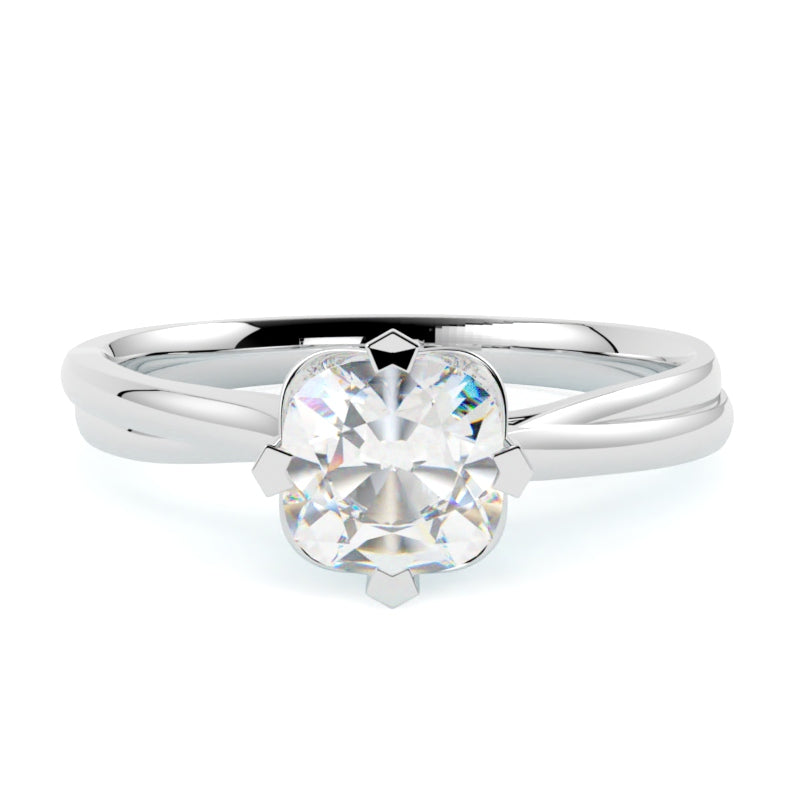 Pierścionek z diamentem Calla – szlif cushion – złoto białe 585 – GOLDPORT